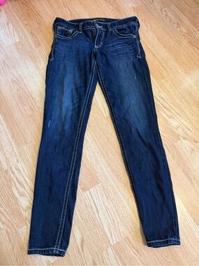 Express Jeans Stella Low Rise Legging Skinny Dark Wash Contrast Stitch Size 2R